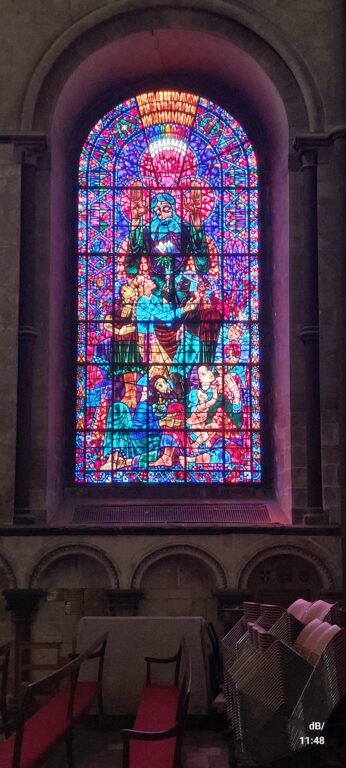 Modern stained glass, Canterbury Cathedral with Mary as Disney princess