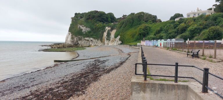 St Margaret's at Cliffe with the start of the White Cliffs at its southern end