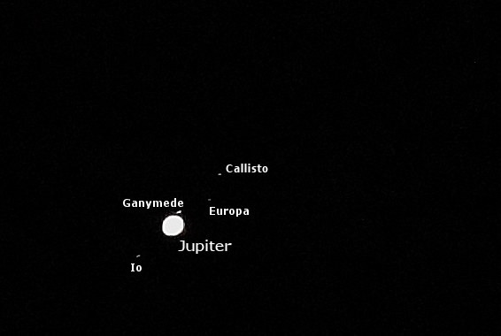 Jupiter and moons labelled