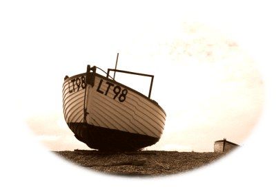 Sepia-toned fishing boats, Dunwich Beach by David Bradley